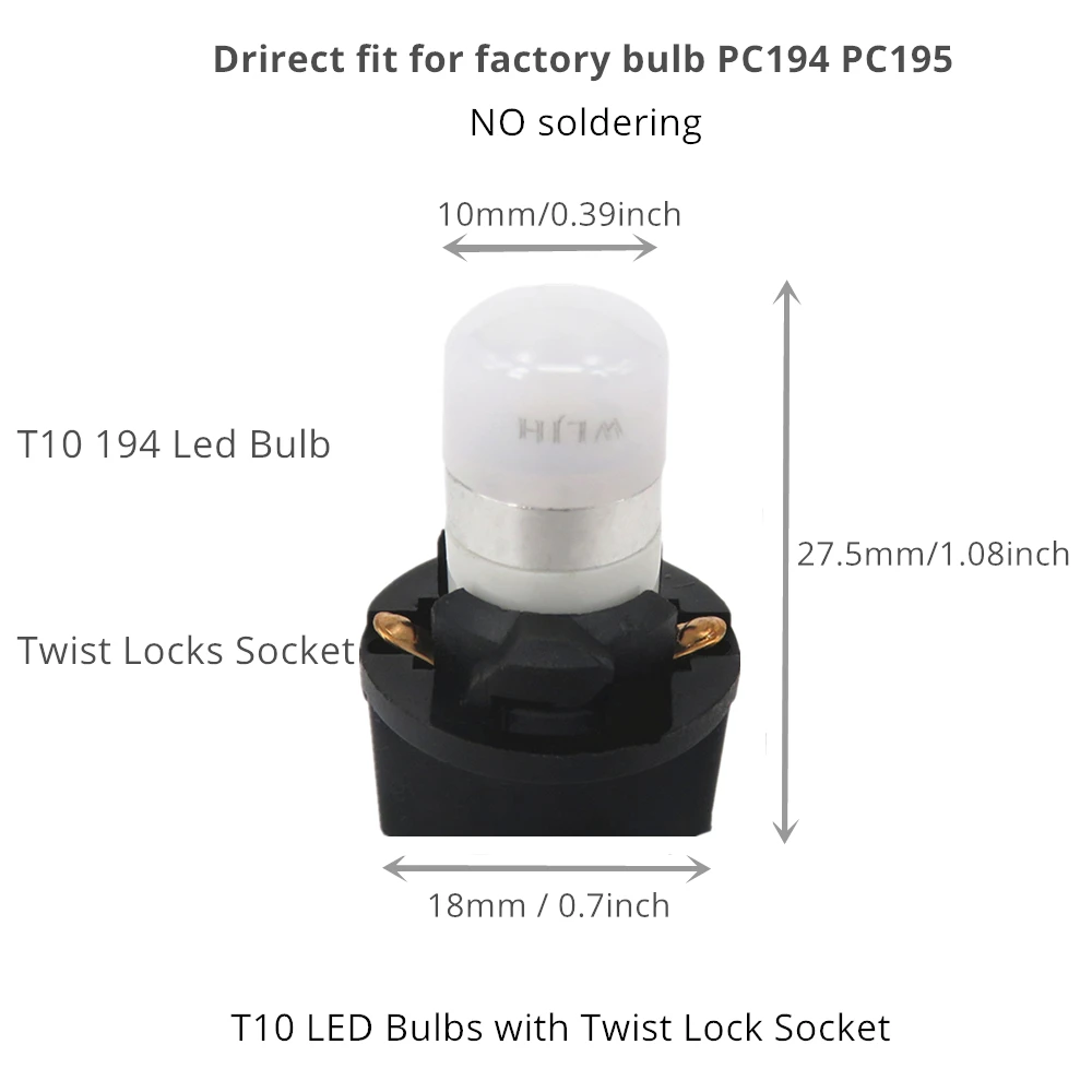 WLJH 10x T10 Светодиодная лампа W5W 158 194 PC194 PC168 PC195 Поворотный замок гнездо приборной панели светильник