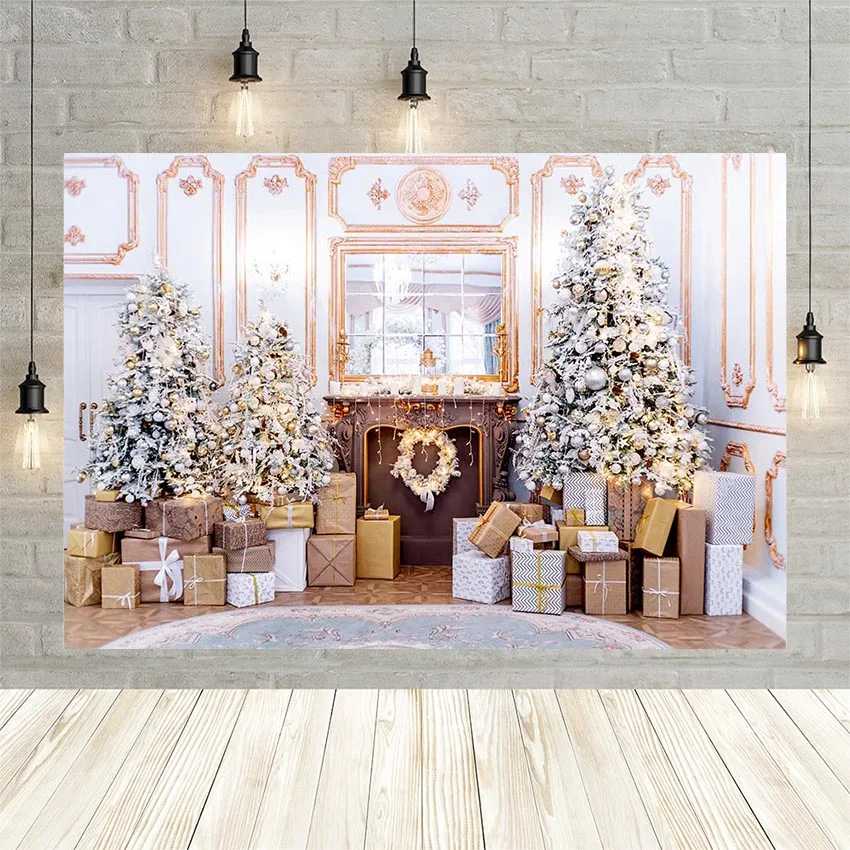 Backdrop for Photography Christmas Tree Wooden House Gift Photo Video Studio Newborn Baby Shower Photo Shoot Background Studio Props Birthday Party Background Banner 