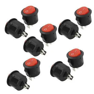 

10 Pieces SPST Black Red Button On/OFF Round Rocker Switch AC 6A/125V 3A/250V
