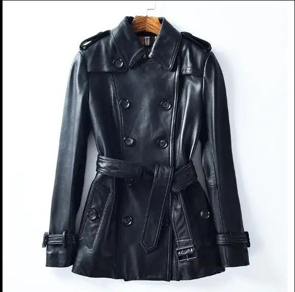 

YR!Free shipping.Wholesales.long Ladies windbreaker.fashion women genuine leather jacket.classic casual sheepskin coat.