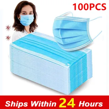 

100pcs Face Mouth Mask Disposable Protective Mask 3 Layers Filter Dustproof Earloop Non Woven Safety Mask 12-24 Hours Shipping