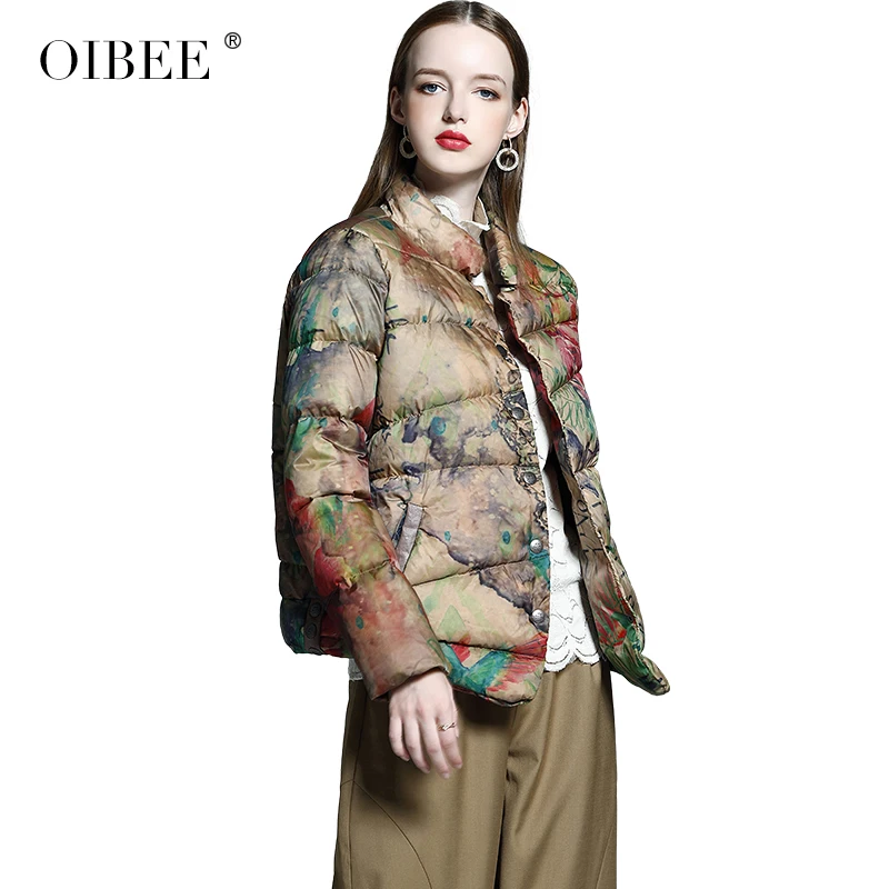 OIBEE2019 осенняя и зимняя женская новая модная короткая куртка-пуховик со стоячим воротником свободное повседневное пальто большого размера
