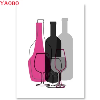

5D Diamond Embroidery Abstract Geometric Wine Glasses Cross Stitch DIY Diamond Mosaic Full Layout Diamond Painting Bar wall art
