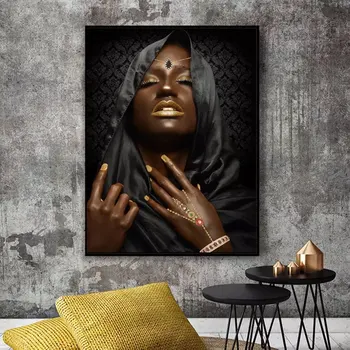 

African Art Black and Nude Woman Oil Painting on Canvas Cuadros Posters and Prints Scandinavian Wall Art Picture for Living Room