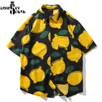 

Lindsey Seader Yellow Lemons Print Beach Hawaiian Aloha Shirts 2020 Summer Mens Casual Short Sleeve Shirt Male Fashion Shirts