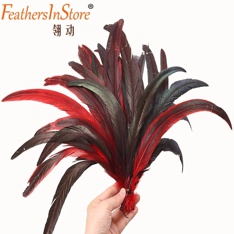 100pcs 12-14inch dyed rooster feather tails 30-35cm coque tail feathers for carnival art accessories