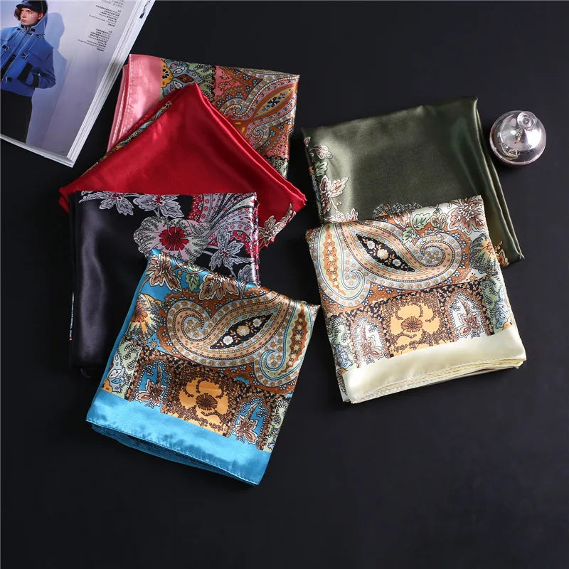

90*90cm Women Square Silk Scarf Bohemian Style Cashew Print Scarves Ladies Shawl Bandana Foulard Femme National Scarves Wraps