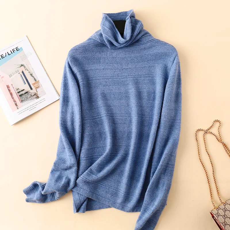 

2019High-neck sweater women's pure wool head Slim sweater short paragraph bottoming shirt no cashmere pile collar sweater women