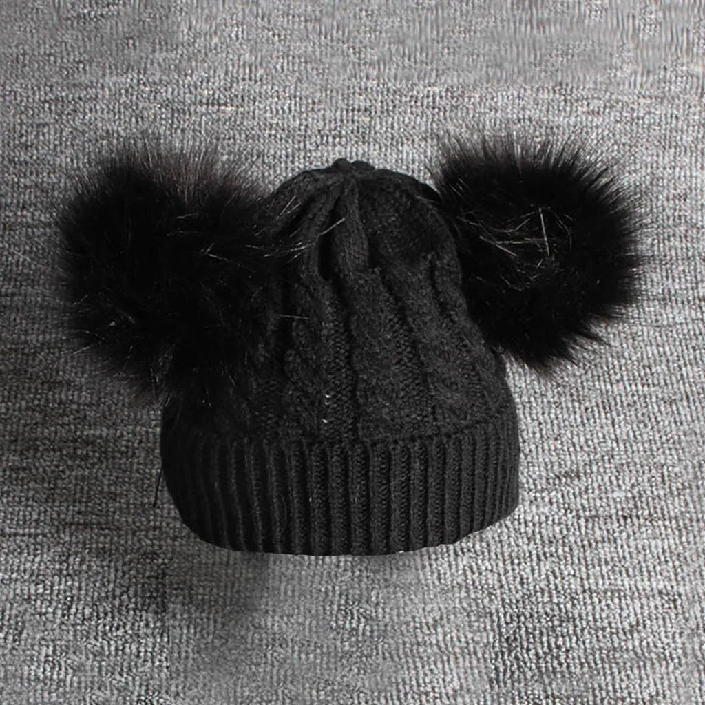 Теплые зимние детские детская шапка с меховыми помпонами вязаная шапка из шерсти с каймой, шапки с помпоном Hiarball Кепки для мальчиков и девочек