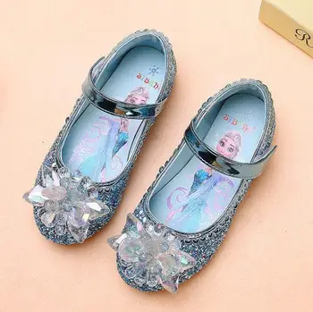 

Disney Spring Autumn New Girl Crystal Shoes soft bottom non-slip Flat Heel Princess Shoes Little Girl Frozen Elsa Shoes