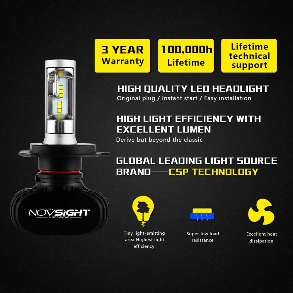 NOVSIGHT H4 Led 50W 8000LM 6500K CSP H7 H11 H1 9005 9006 комплект для преобразования автомобильных фар