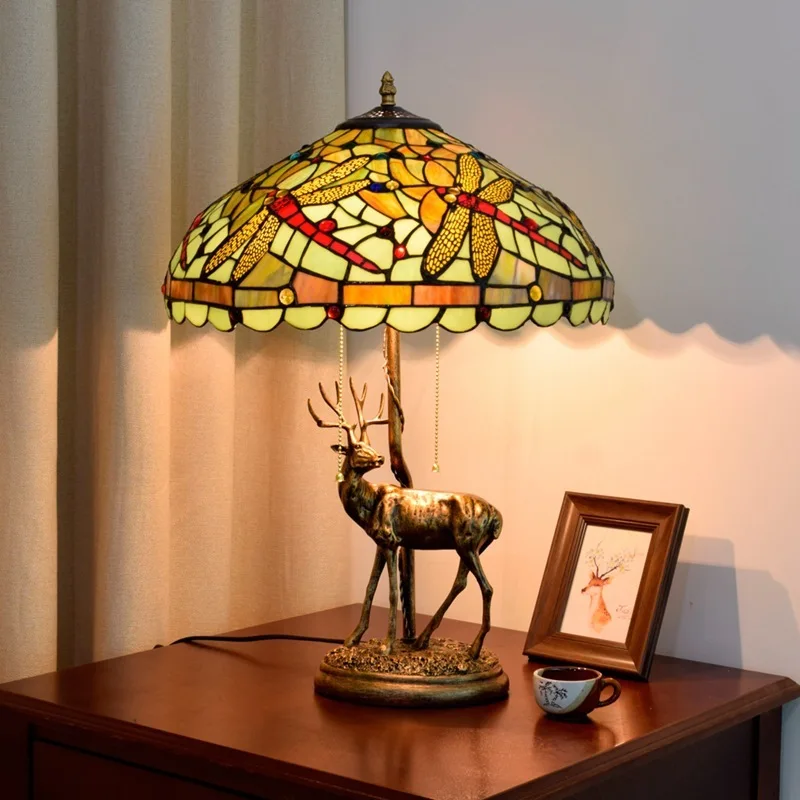 

40 cm American elk green dragonfly tiffany stained glass sitting room bar for desk lamp of bedroom the head of a bed