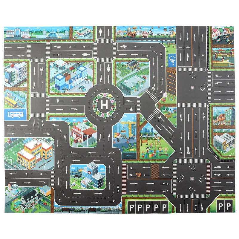 

130cm City Traffic Highway Car Park Playing Mat Waterproof Non-woven Mat Kid Educational Toy Crawling Playmat for Children F2023