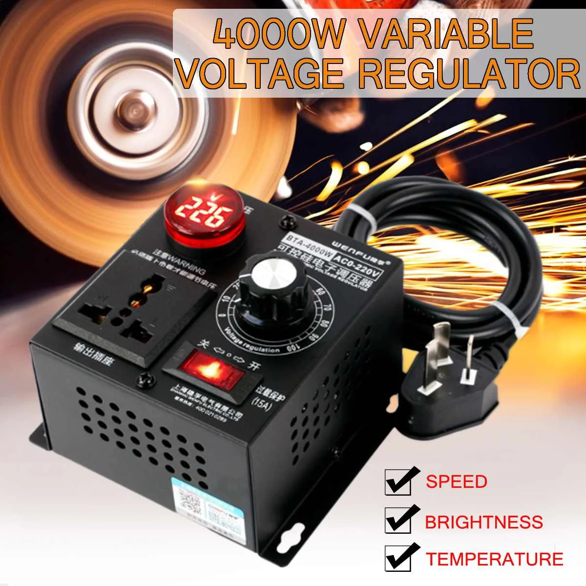AC 220V 4000W SCR Электронный регулятор напряжения Температура Скорость Регулируемый контроллер регулятор света термостат