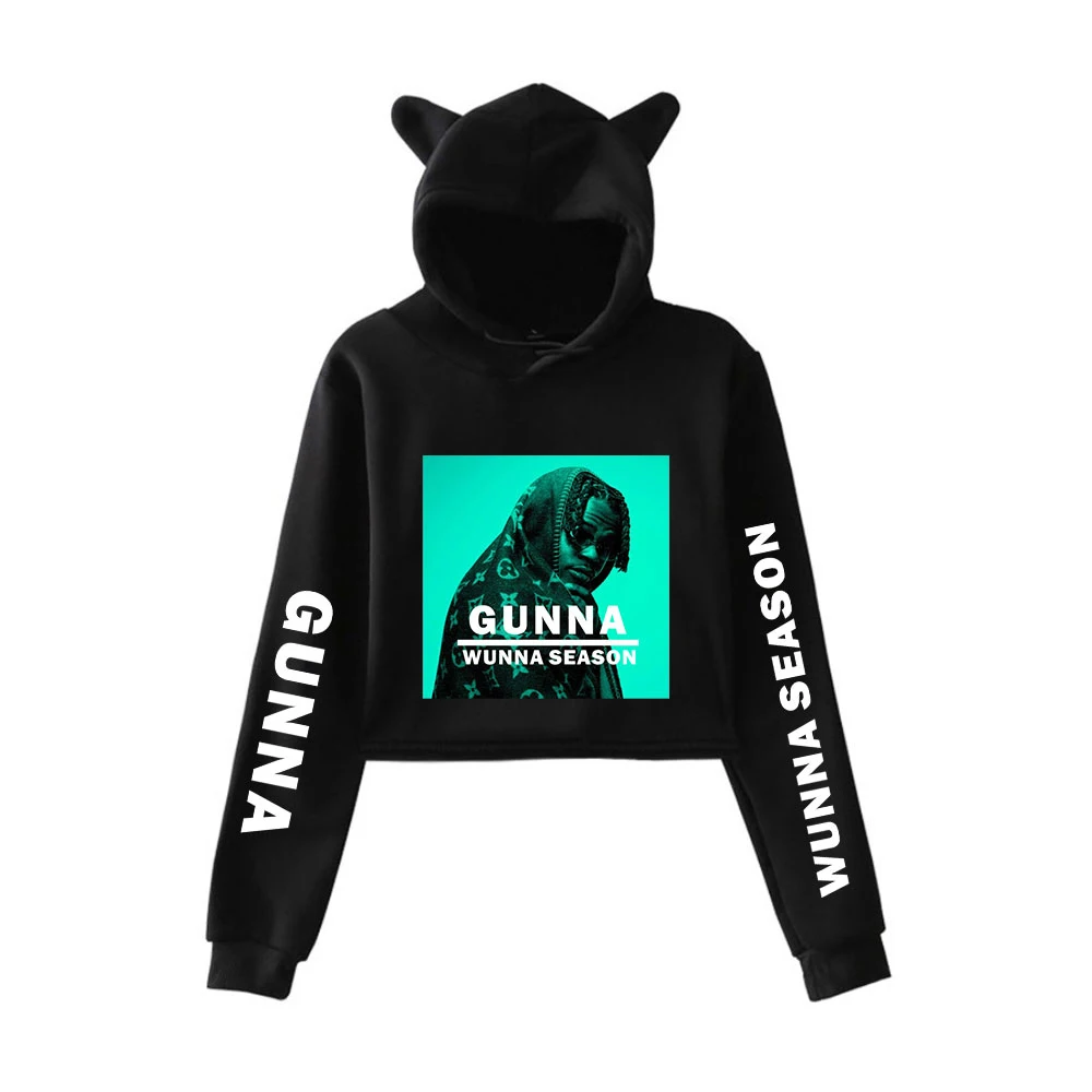 Pop Rapper Gunna Clothes Girls Casual Cat Cropped Hoodies Women Long