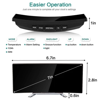 

Digital Alarm Clock, 7 Inch Curved Dimmable LED Sn Digital Clock for Kids Bedroom, White Large Number Clock, Snooze Function