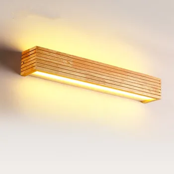 

Nordic solid wood hanging lamp wall lamp rectangular Japanese log simple mirror headlight wooden bedroom bedside lamp