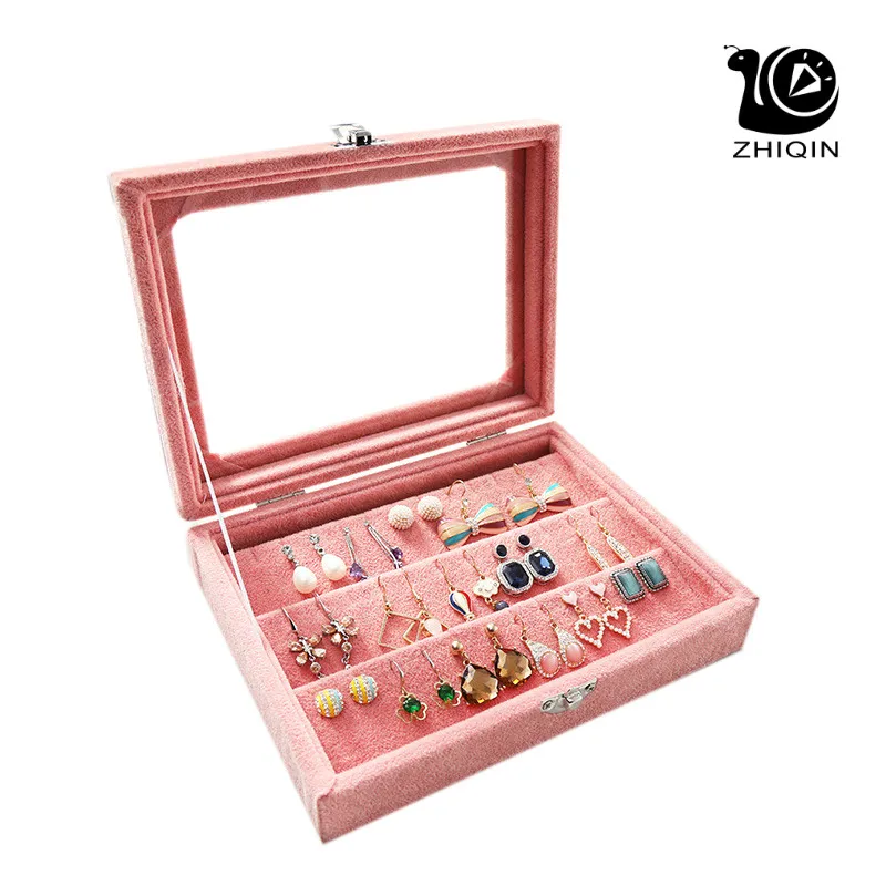 Розовая бархатная коробка для ювелирных изделий Коробка для хранения сережек держатель Органайзер Чехол Коробка для хранения украшений коробка для показа сережек