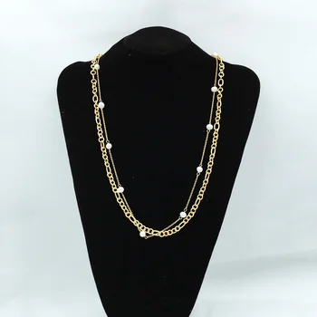 

European and American French Style Elegant Hollow Chain Freshwater Pearl Double Layer Long Temperament Necklace Female