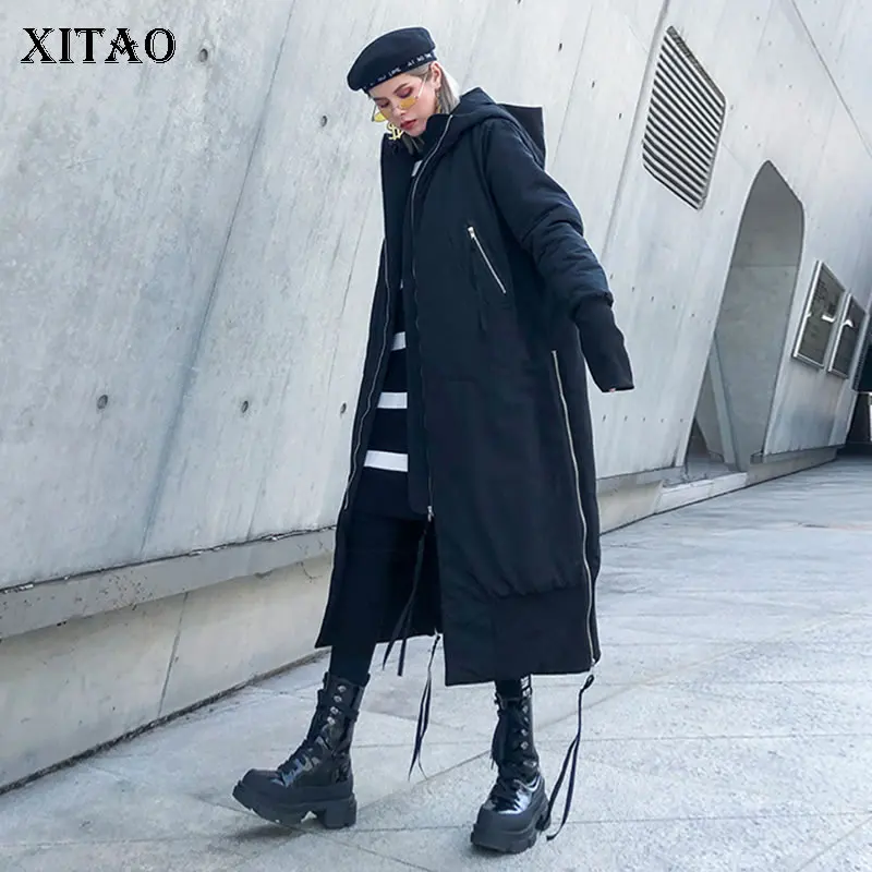 XITAO зимнее пальто для женщин свободного размера плюс длинная парка с капюшоном