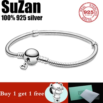 

FIT original authentic 100% 925 sterling silver pan charm chain bracelet for women fashion classic luxury jewelry snake bracelet