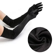 Черные Длинные атласные перчатки для невесты, перчатки для свадебного танца для особых случаев, вечерние, свадебные, вечерние, для свадьбы, ST017