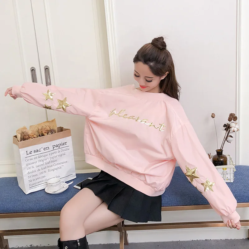

Photo Shoot 2019 Spring Clothing New Style Korean-style Loose-Fit Embroidered Pink Baseball Jacket Student University Style Shor