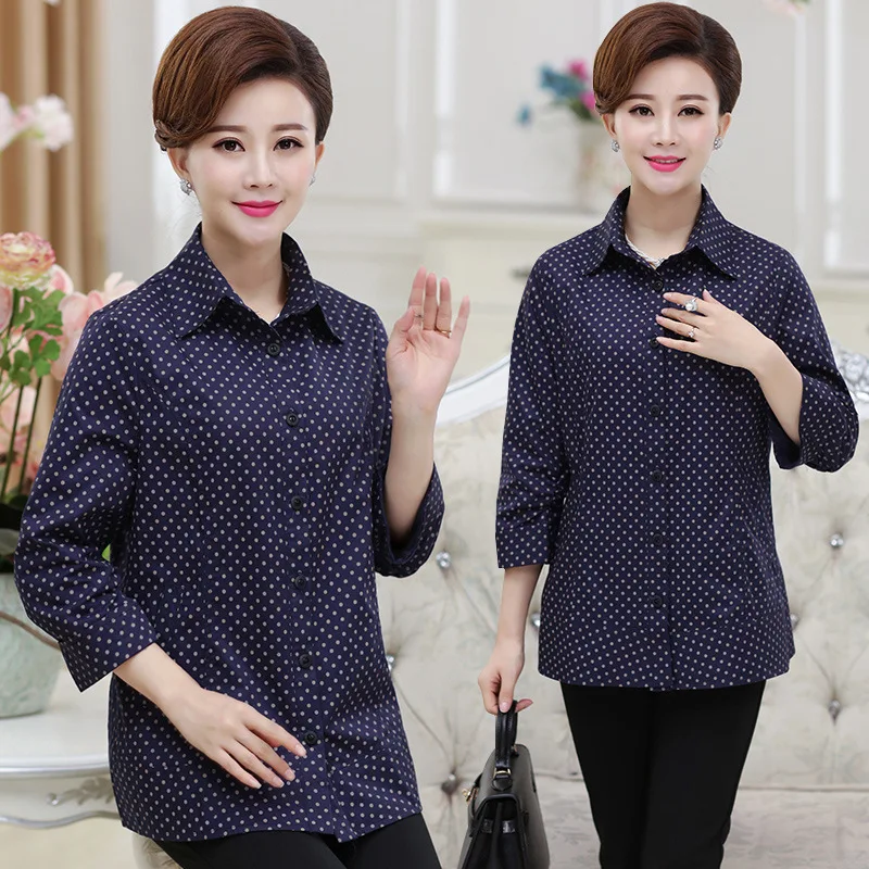 

Middle-aged Autumn Clothing WOMEN'S Dress Thin Coat Elderly WOMEN'S Blouse Middle-aged Women Dress Shirt Three-quarter-length Sl