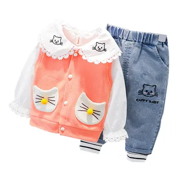 

Unisex 3Pcs/set pajamas children's underwear set Lapel cotton Boy kids clothes Cartoon Long Sleeve GIRLS Suit