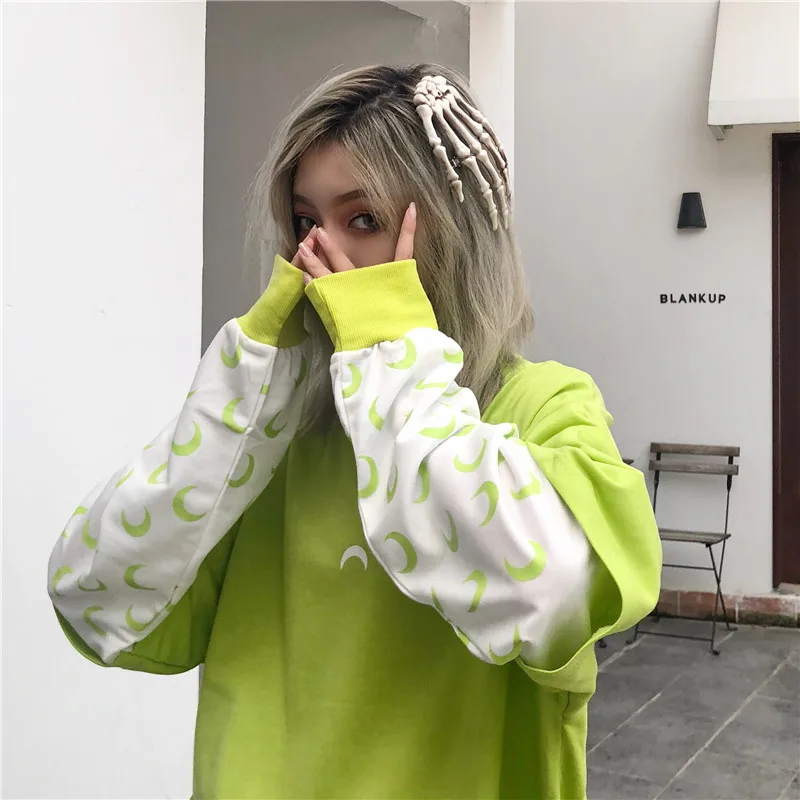 Поддельный Двухсекционный свитер женский корейский ins moon print Harajuku винтажный BF модный Свободный Повседневный Женский свитшот