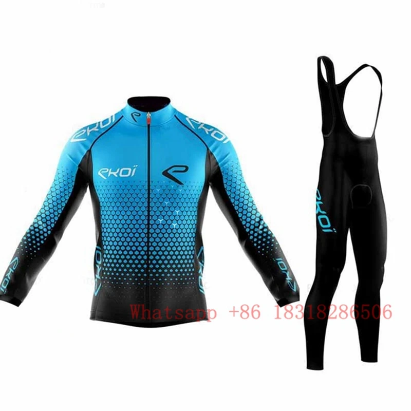 Ekoi pro team winter warm Velvet Suit Men's cycling jersey thereal fleece bike clothes Ropa ciclismo long sleeve set Gel cushion