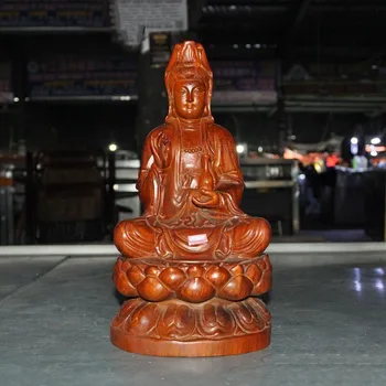 

wedding decoration Chinese Buddhism temple Boxwood Wood carving seat lotus Kwan-yin Guan Yin statue