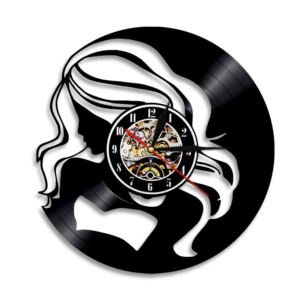 Pretty Lady Art Decorative Wall Clock Beautiful Girl Vinyl Record Time