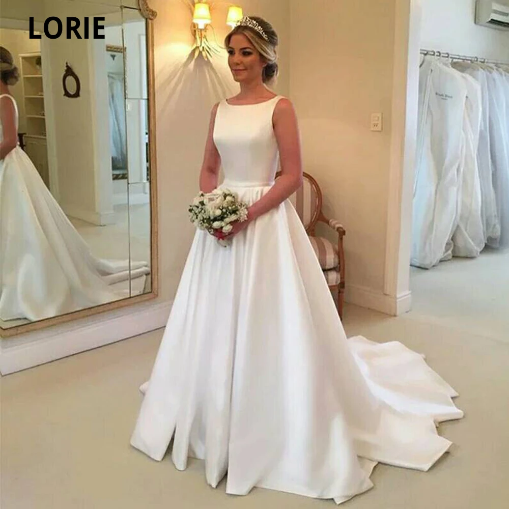 Свадебное платье LORIE из муслина Белое Атласное пляжное с открытой спиной со