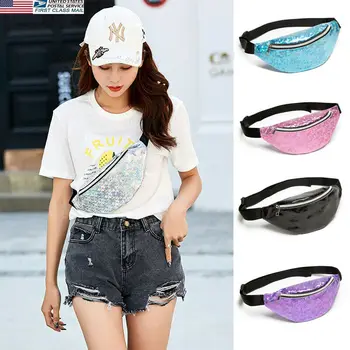 

Women Girl Reversible Mermaid Sequins Glitter Waist Pack Floral Glitter Holiday Belt Wallet Bum Travel Bag Pouch