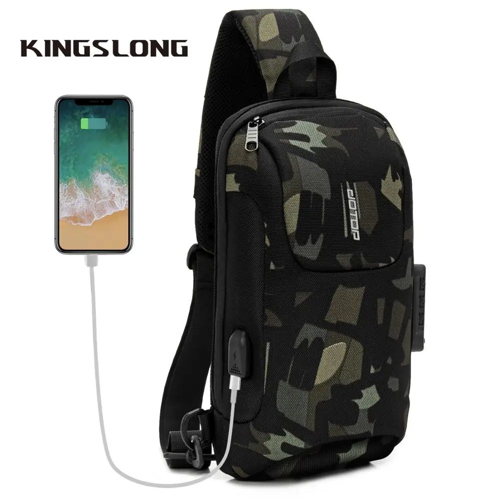 

Kingslong Men's Bag Waterproof Multifunction Shoulder Bag for Men Chest Bag Short Trip Pack Fashion Male Camouflage Pocket Green