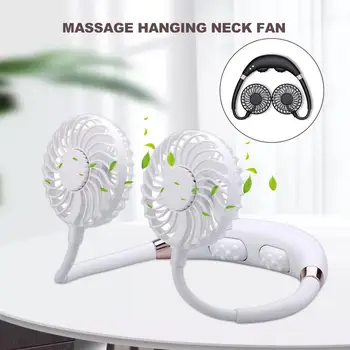 

Mini Neck Hanging Fan With Massage Function USB Charging Dual Fan Mini Air Cooler Summer Portable Neck Hanging Fan