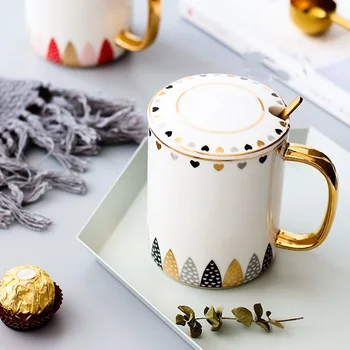 

Ceramic Mug With Lid And Spoon Creative Vintage Personal Office Cups Retro Nordic Canecas Taza De Desayuno Funny Cups QZJ080