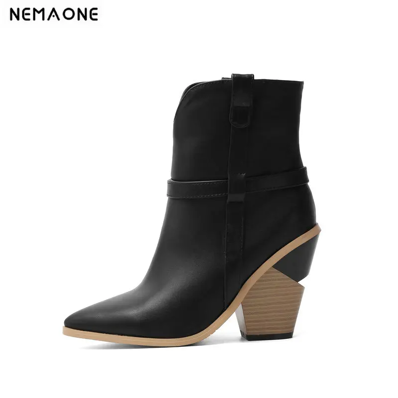NEMAONE/ботинки Женские ботильоны Повседневная обувь на высоком каблуке