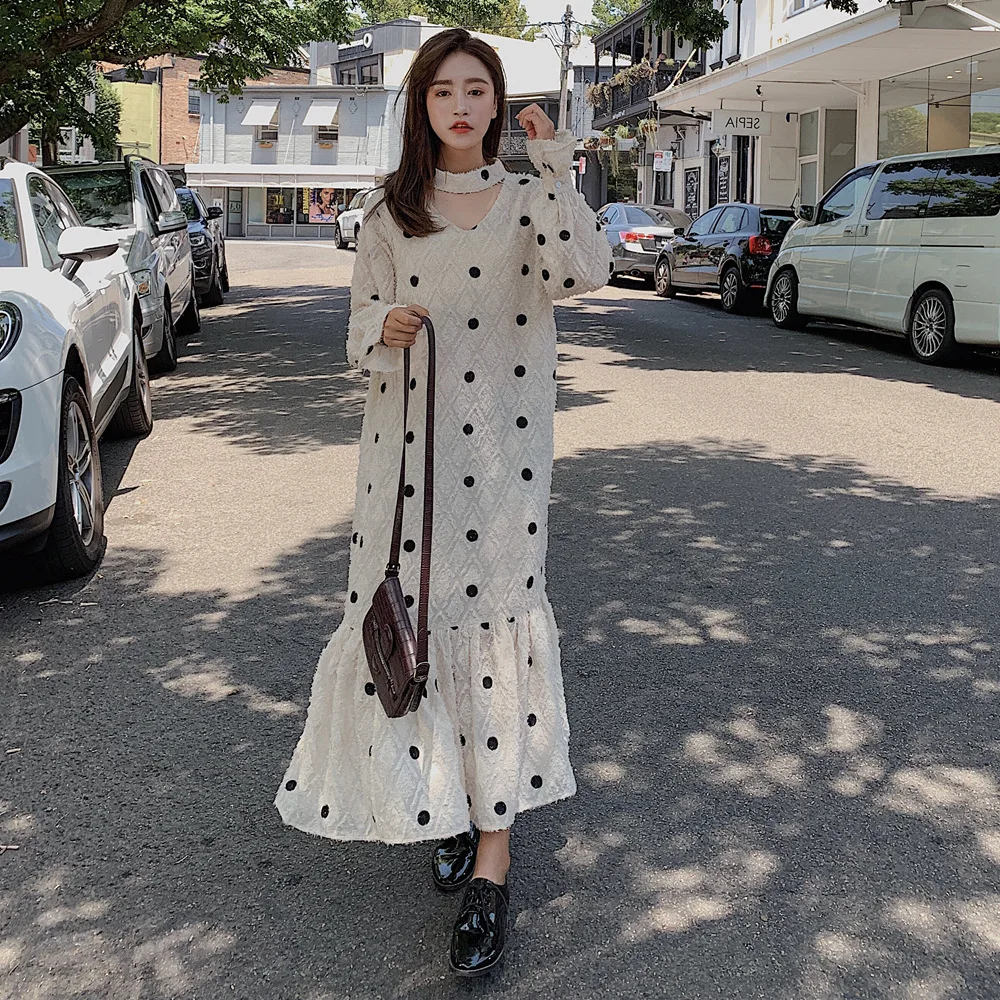 

Photo Shoot 2019 Spring New Style WOMEN'S Dress Retro French Non-mainstream Scheming Hollow out Polka Dot Fishtail Skirt Embroid