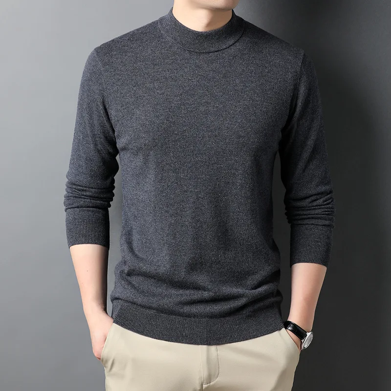 

8010 Men Sweater New Mock Neck Loose Fashion Long Sleeve Daily All-Match Washing Youth Regular Fit Winter Woolen Fleece Pullover