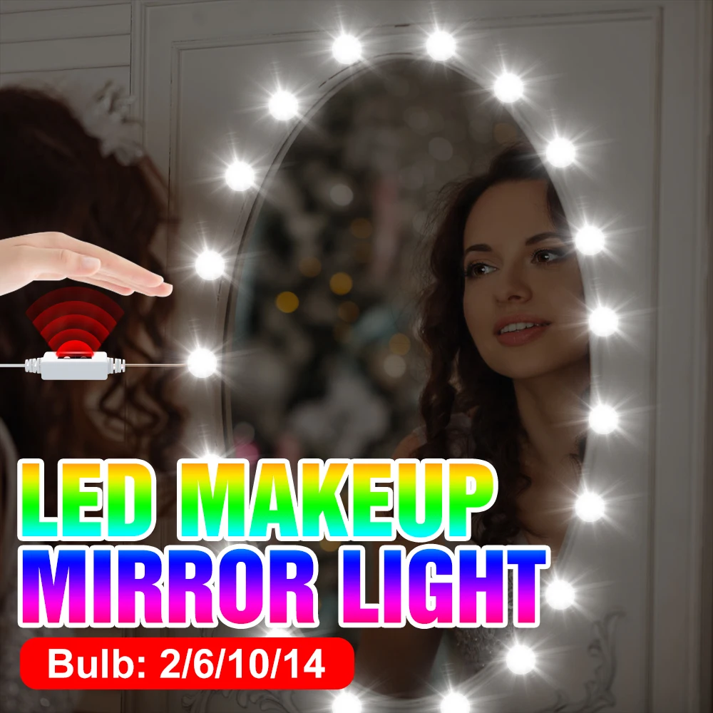 

Hand Sweep Sensor Light USB 12V Makeup Mirror Dressing Light LED Bulb Hollywood Wall Lamp Bedroom Cosmetic Light 2 6 10 14 Bulbs