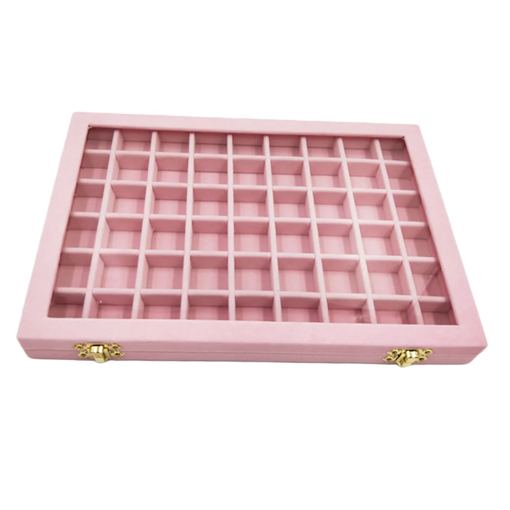 54Grid Jewelry Display Storage Box Glass Lock Case Neckalce Rings Organizer Tray 54Grid Jewelry Display Storage Box Glass Lock Case Neckalce Rings Organizer Tray