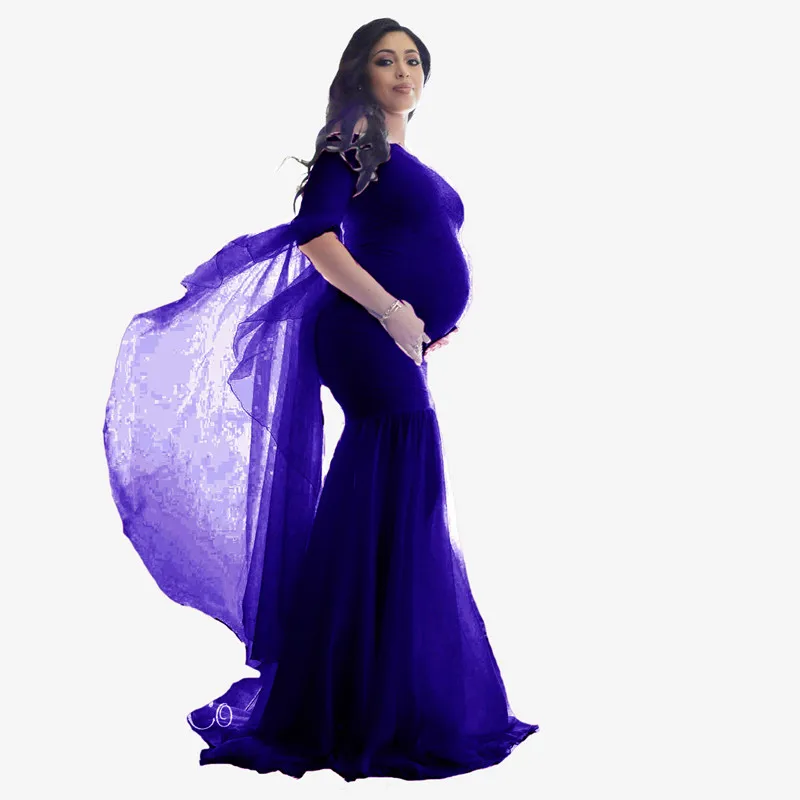 Mermaid Maternity Photography Props Dresses Lace Long Pregnancy Dress Ruffles Pregnant Women Maxi Maternity Gown For Photo Shoot (2)