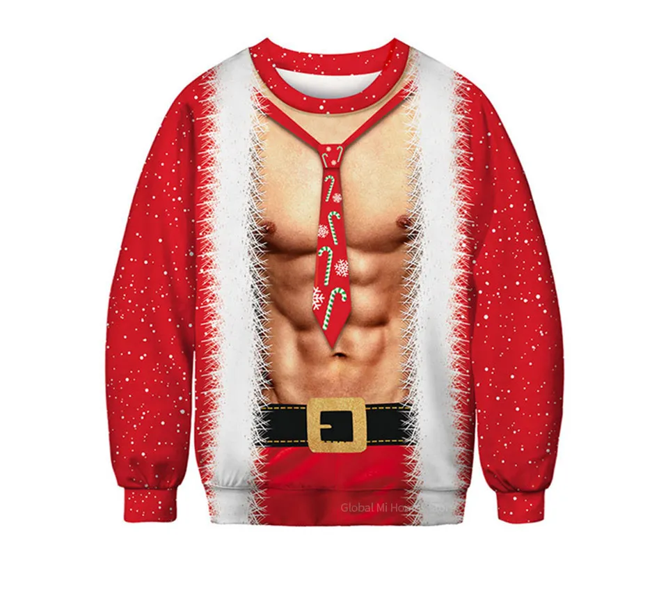 Muscle L Xiaomi 3D Sweater Round Neck Long Sleeve Christmas Cat Dog Santa Print Comfortable Sweatshirt Clothing Casual for Men and Women - Цвет: Muscle L