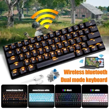 

Wireless RGB/Monochrome Light bluetooth/USB Mechanical Keyboard 61 keys Blue Switch Gaming Keyboards for Tablet Desktop