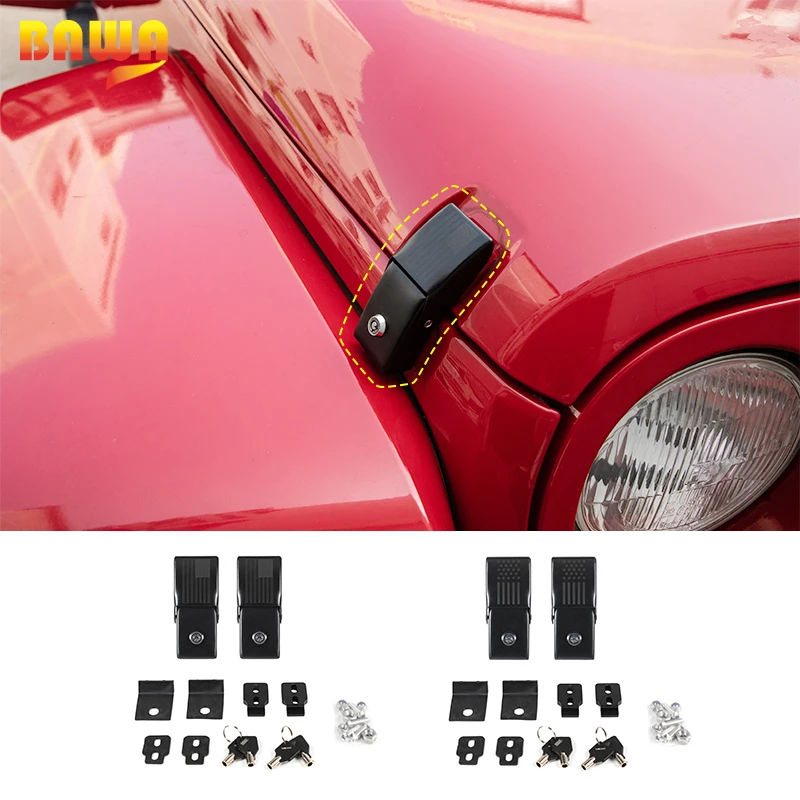 BAWA Metal Car Exterior Latch Catch Locks Hood for Jeep Wrangler JL JK