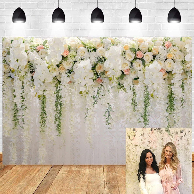 

Wedding Flower Wall Photography Backdrop Newborn Happy Birthday Party Baby Shower Curtain Floral Photo Background Banner Prop