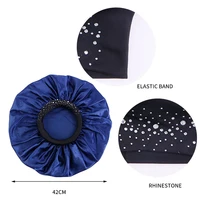 Satin Rhinestone Sleeping Muslim Women Hat Night Sleep Cap Hair Care Salon Makeup Headband Hijab Head Cover Elastic Band Bonnet 2