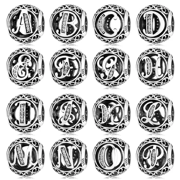 

2019 New 925 Sterling Silver A-Z 26 Letters Dazzling CZ Beads Fit Original European Charm Bracelet Bangle For Women DIY Jewelry